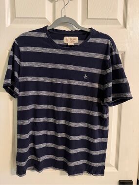 Original Penguin Navy & Heather Gray Striped Crew Neck T-Shirt - size XL